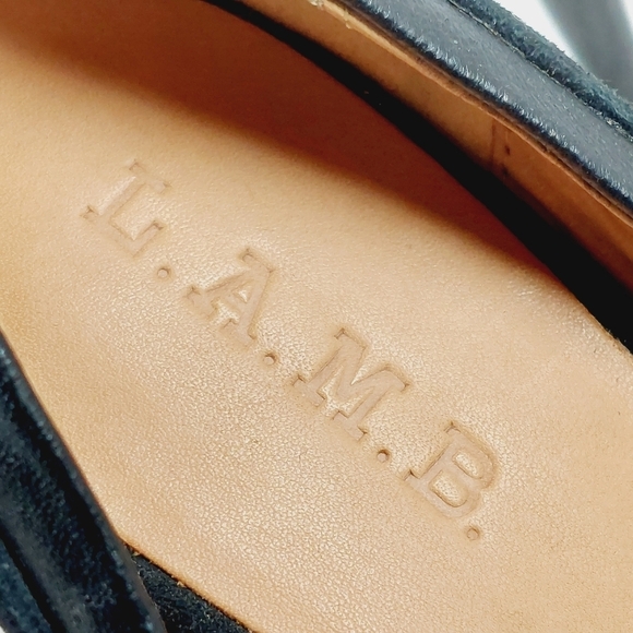 NEW L.A.M.B.Black Leather Stripe Detail Slip On High Stiletto Heels E734 - Picture 10 of 13